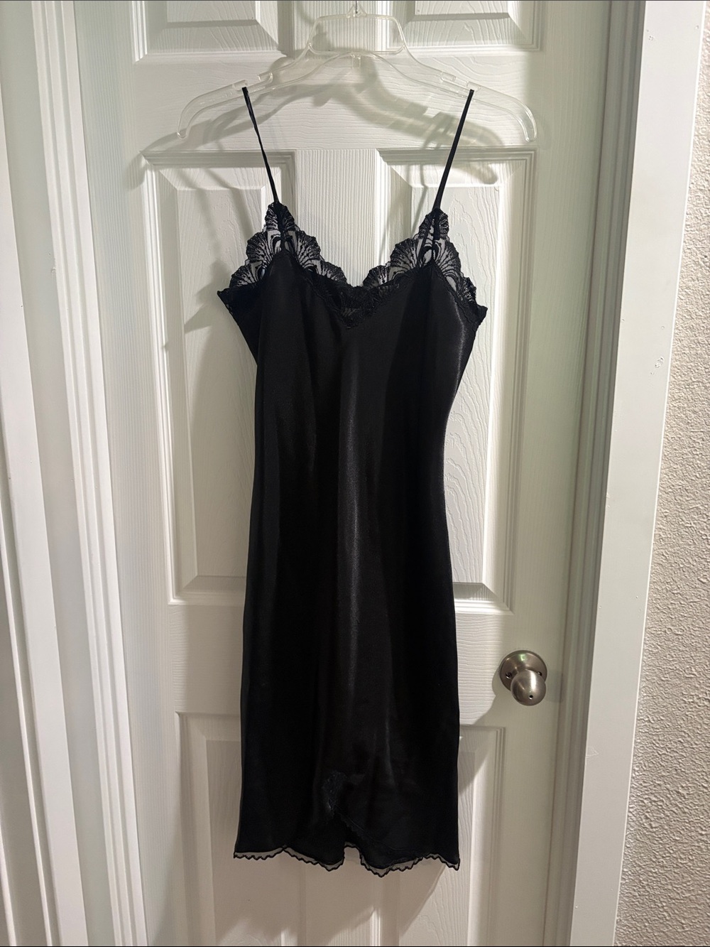 Victoria's Secret Black Satin Slip with Lace Trim